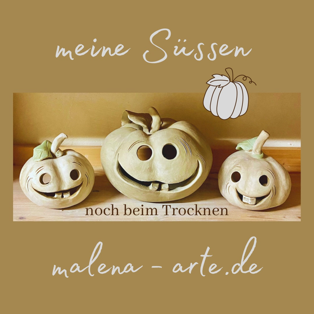 Fröhliche Kürbis-Köpfe aus Ton, Keramik-Herbstdekoration