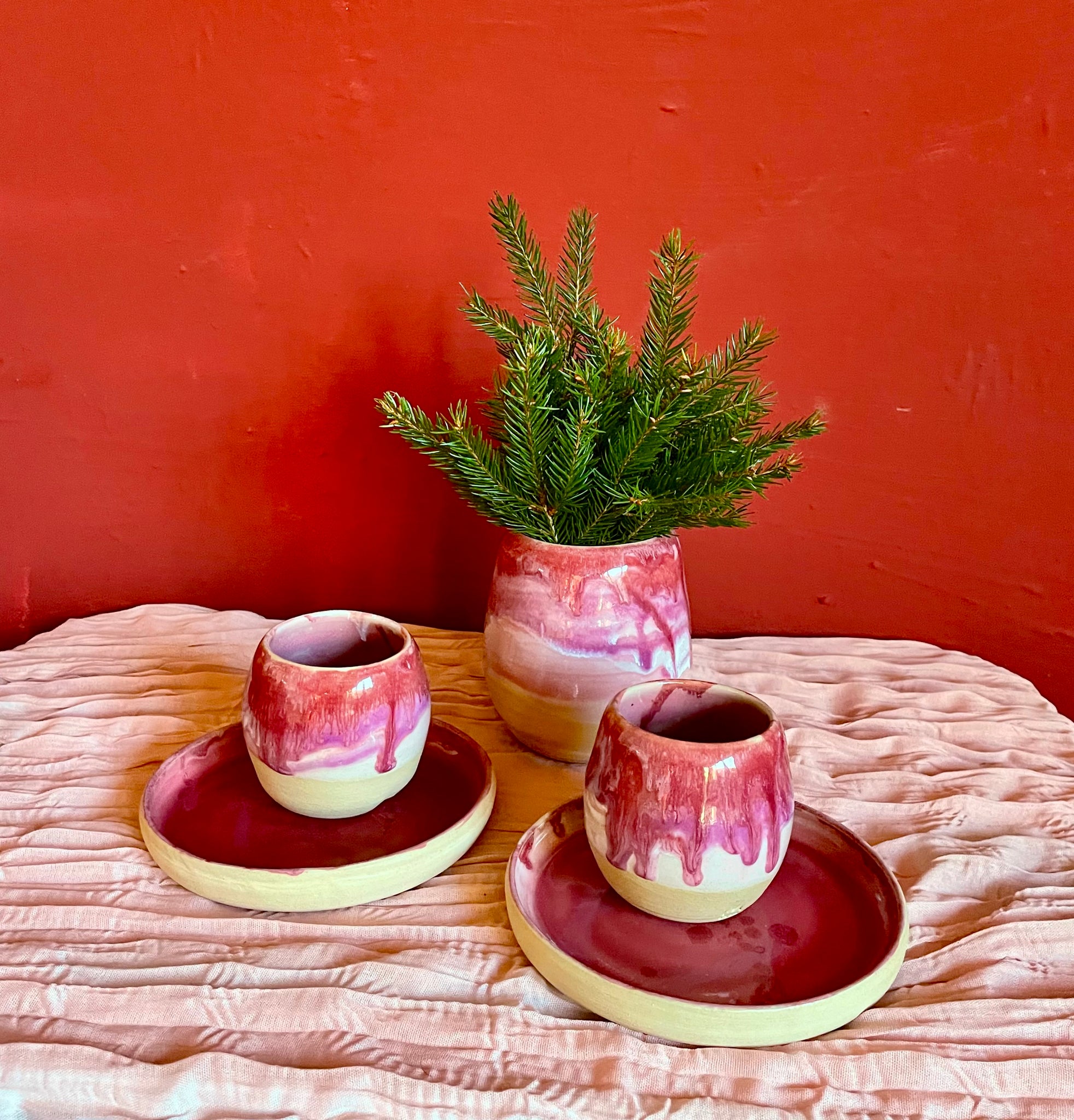 2er-Set Küsten-Teller, handgemachte Keramik