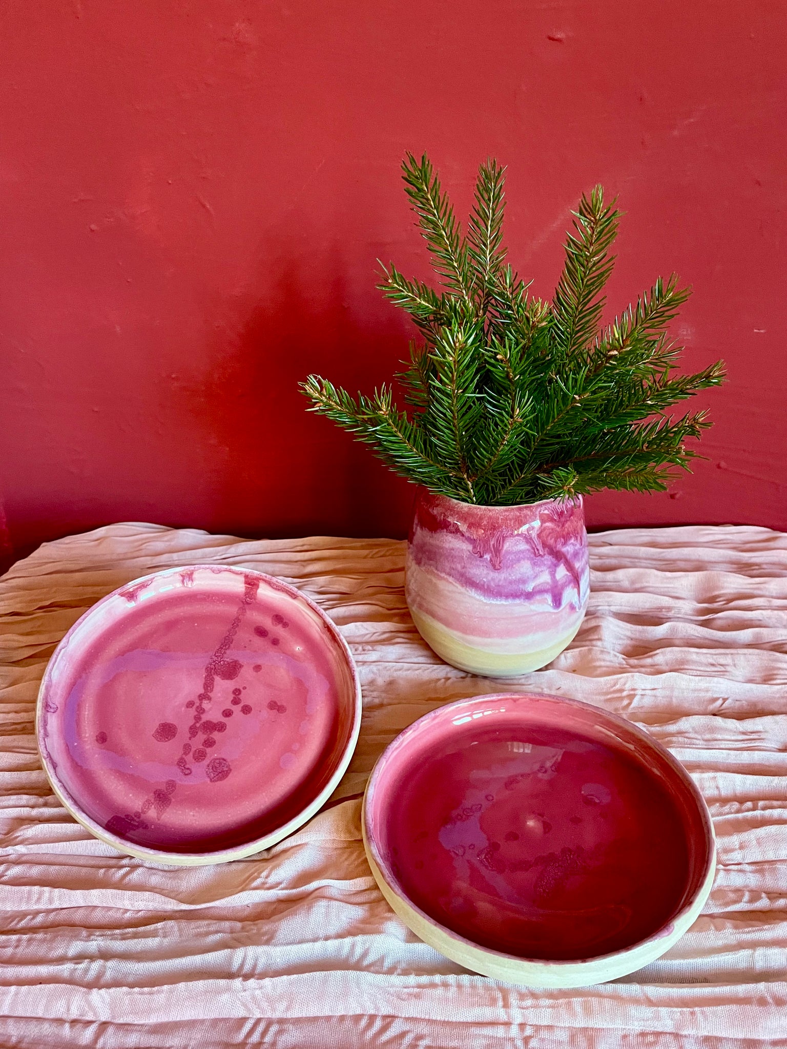 2er-Set Küsten-Teller, handgemachte Keramik