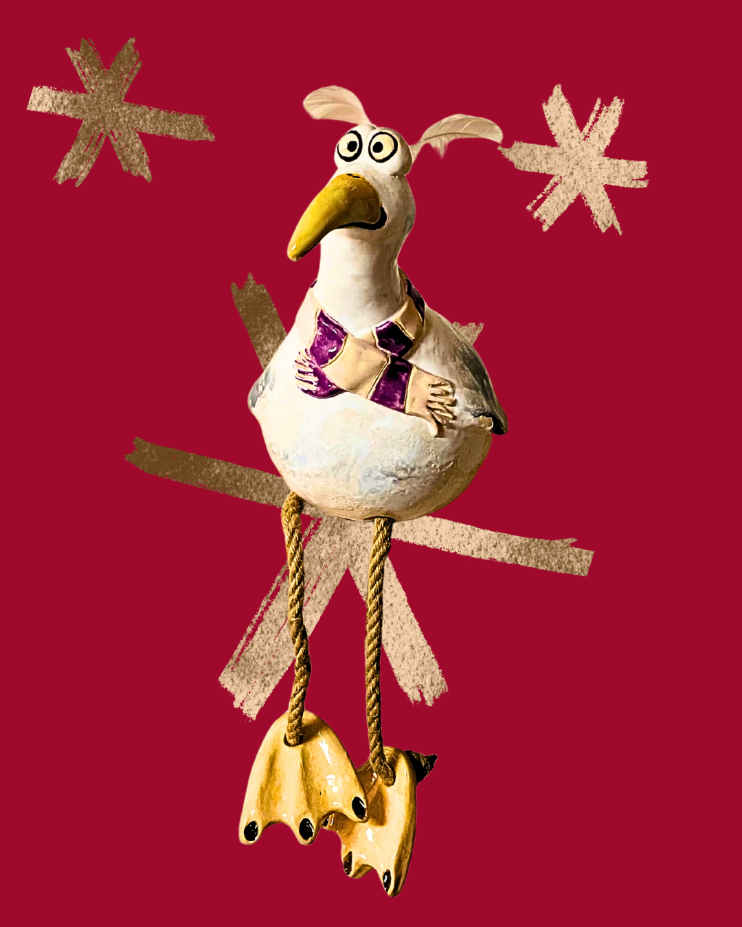 Möwe "Nordwind" - Keramikfigur mit baumelnden Beinen - von Hand modelliert und frei glasiert